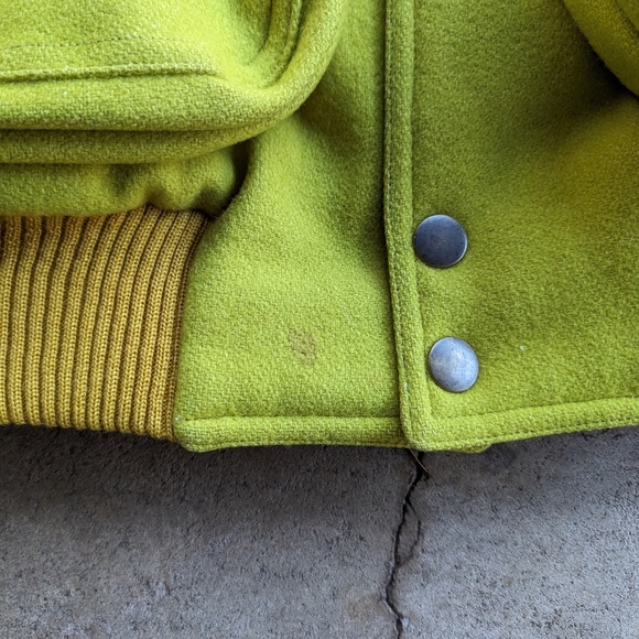 Vintage Nobuo Ikeda Lime Green Wool World Map Patch Bomber Jacket RARE Vintage - Picture 7 of 11